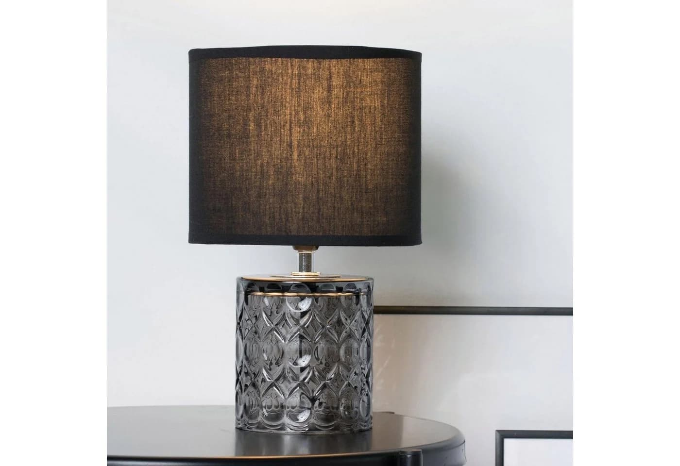 Pauleen Tischleuchte Crystal Glow Schwarz Grau Glas Stoff E14 - Bild 2