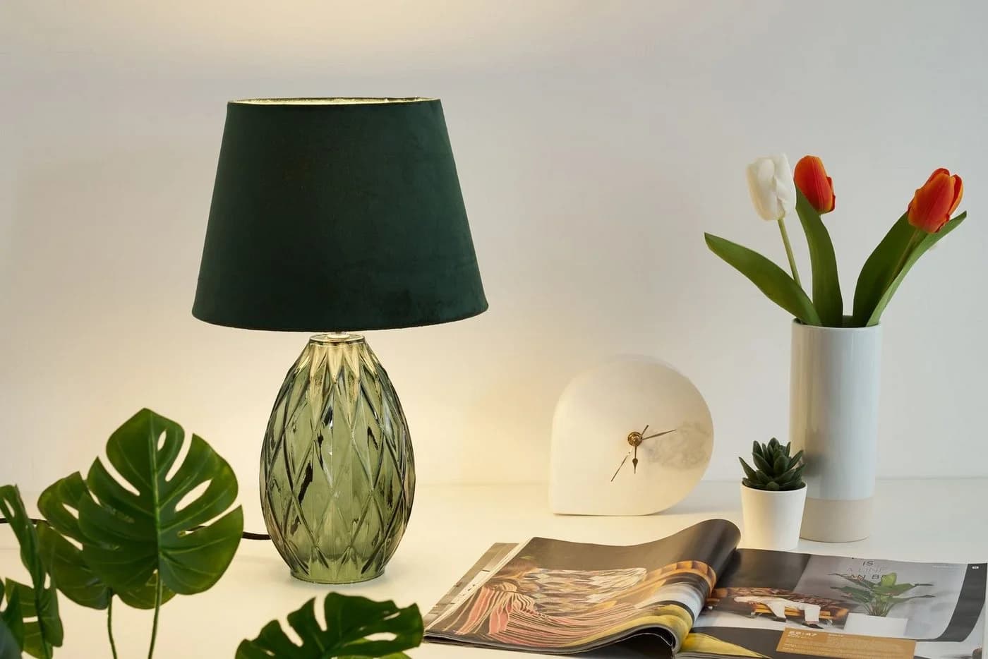 PAULEEN Tischleuchte Crystal Velvet Grün Glas Samt E14 - Bild 2