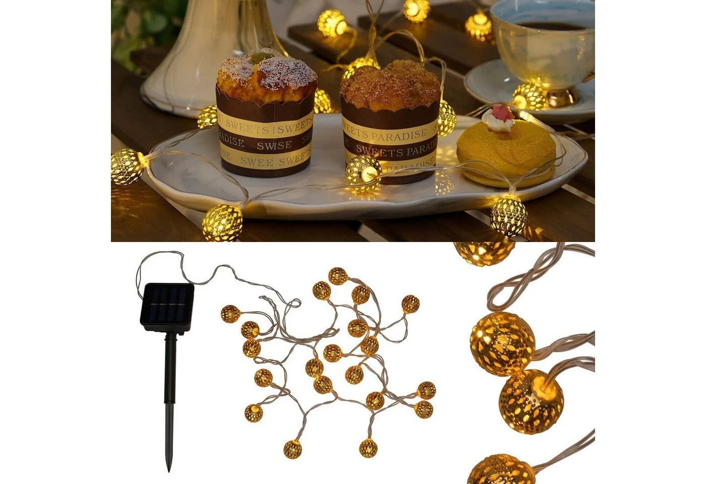 PAULEEN LED-Lichterkette Sunshine Glamour Gold Solar 20-flammig - Bild 2