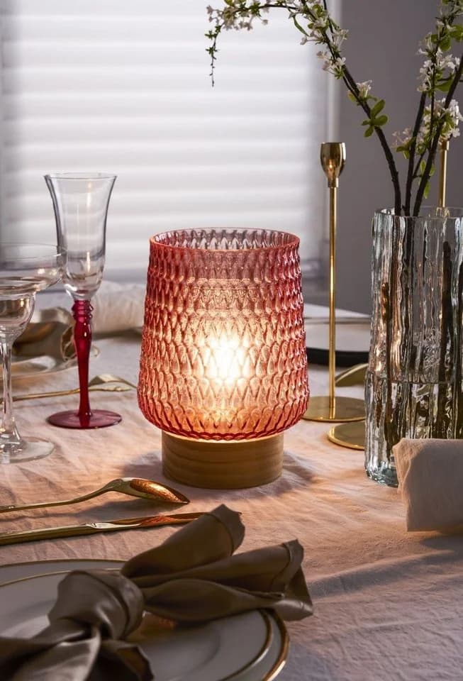 PAULEEN LED Tischleuchte Rose Glamour Mobile Rosa Glas Holz - Bild 2
