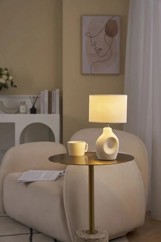 PAULEEN Tischleuchte Pure Crush Weiß/Beige Keramik Stoff E14 - Bild 2