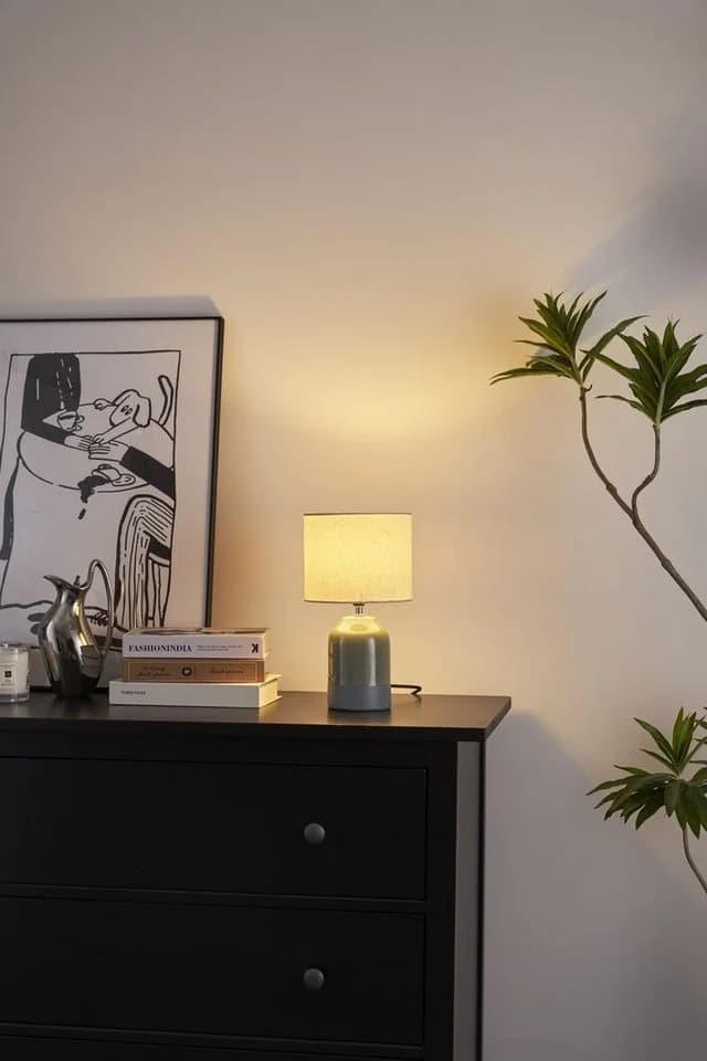 PAULEEN Tischleuchte Sandy Glow Keramik Stoffschirm Grün Beige