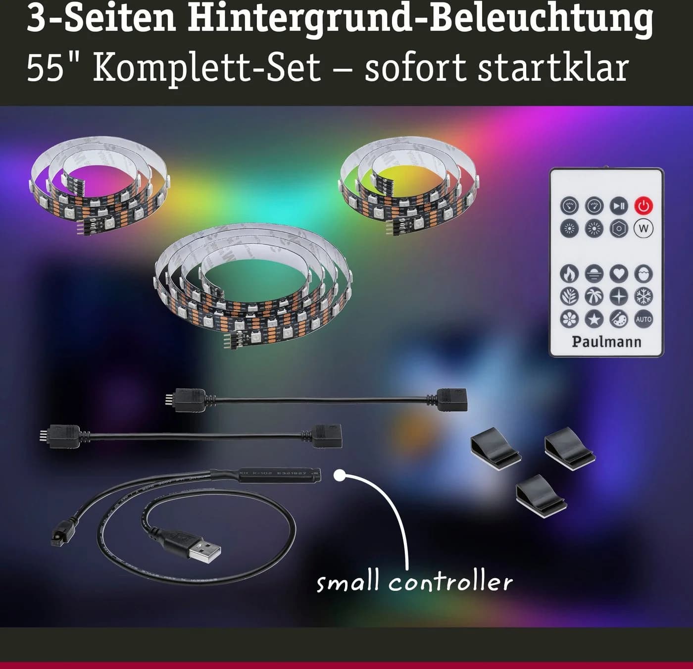 Paulmann LED-Streifen USB TV-Beleuchtung Dynamic Rainbow RGB Schwarz - Bild 5