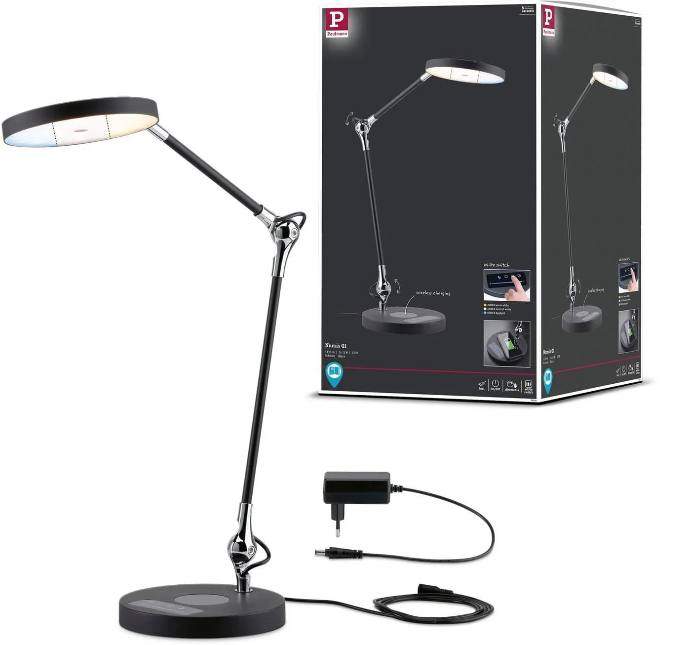 PAULMANN LED Schreibtischlampe Numis Schwarz Dimmbar Qi-Ladepad - Bild 2