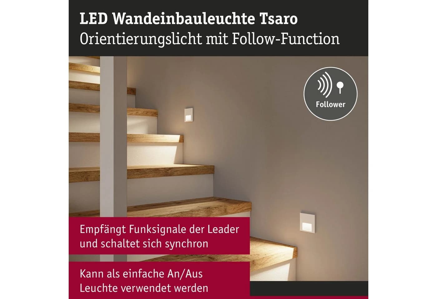 Paulmann LED Wandeinbauleuchte Tsaro Weiß Follower-Funktion - Bild 4