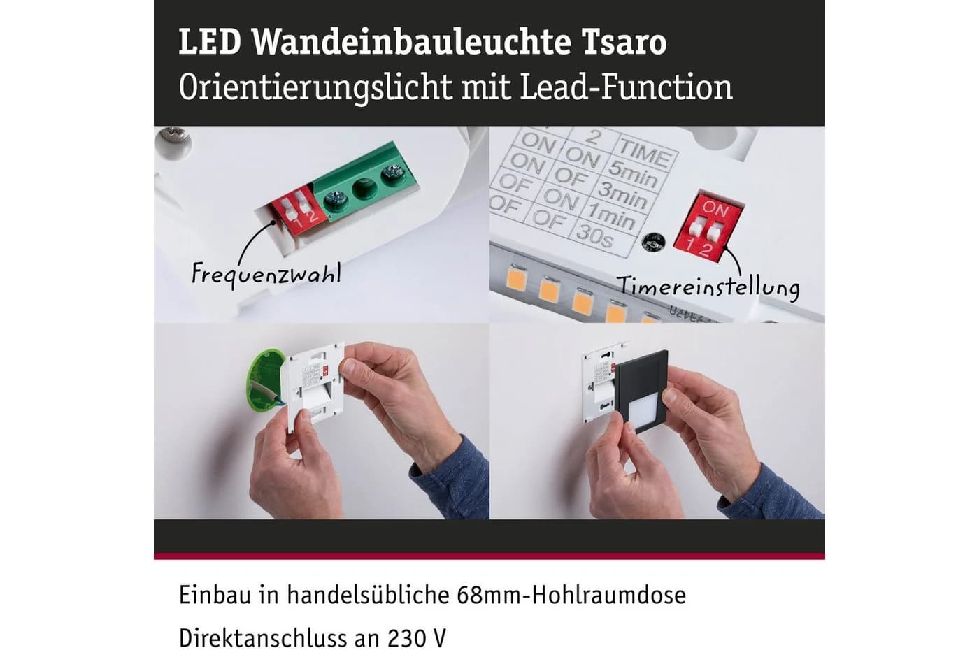 Paulmann LED Wandeinbauleuchte Tsaro Schwarz Bewegungssensor - Bild 4