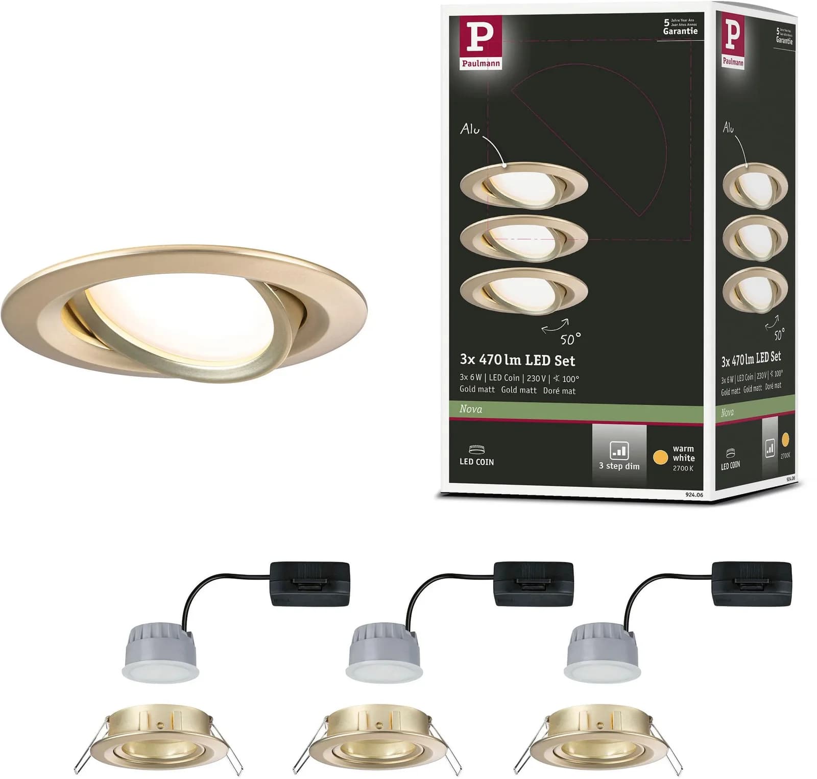 PAULMANN LED Einbauleuchte 3-Step-Dim Nova Coin Gold
