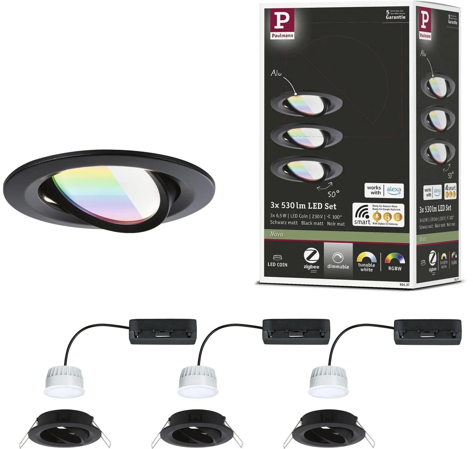 PAULMANN LED Einbauleuchte Nova Coin Schwarz Smart Home