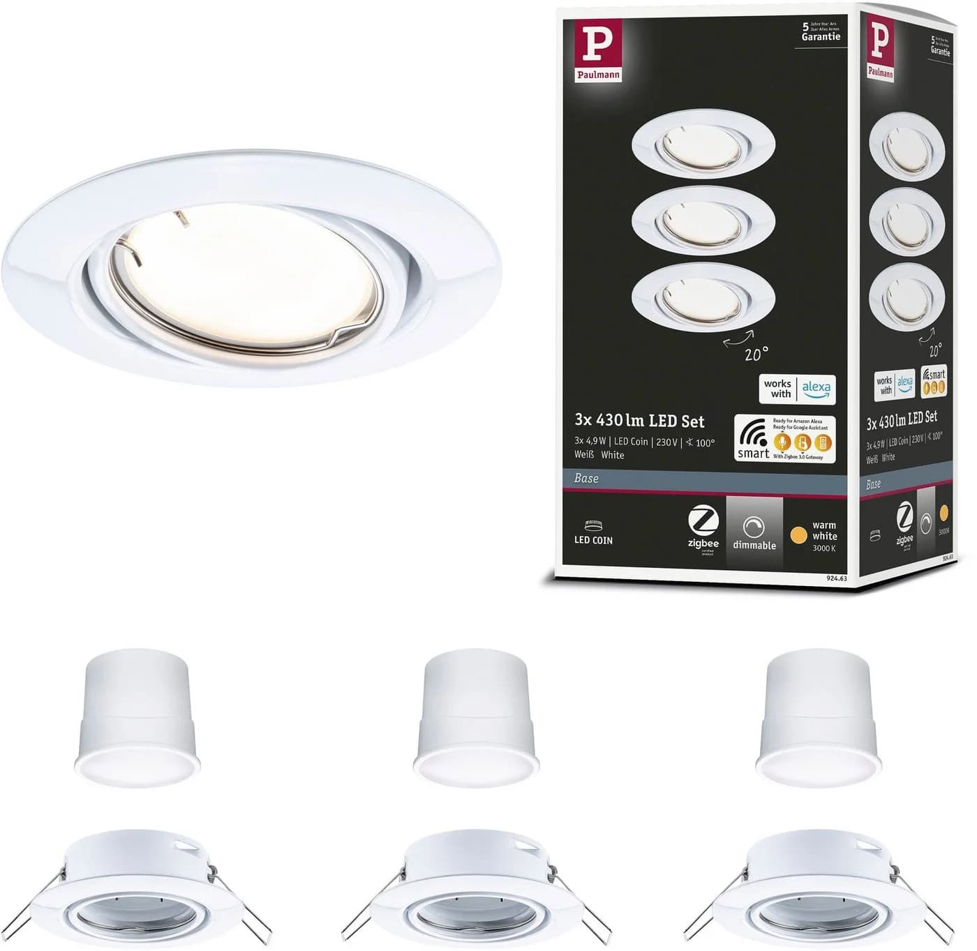 PAULMANN LED Einbauleuchte Base 3x430lm 230V weiß - Bild 4