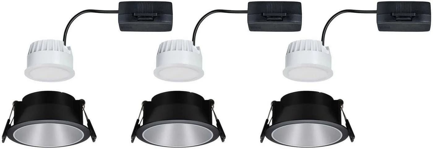 PAULMANN LED Einbauleuchte Cole 3er Set Schwarz/Silber Dimmbar