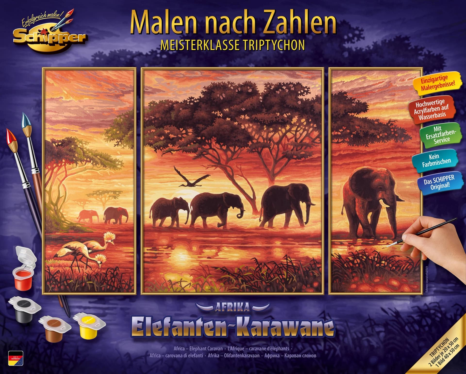 Schipper Malen nach Zahlen Triptychon Elefanten Karawane Bunt