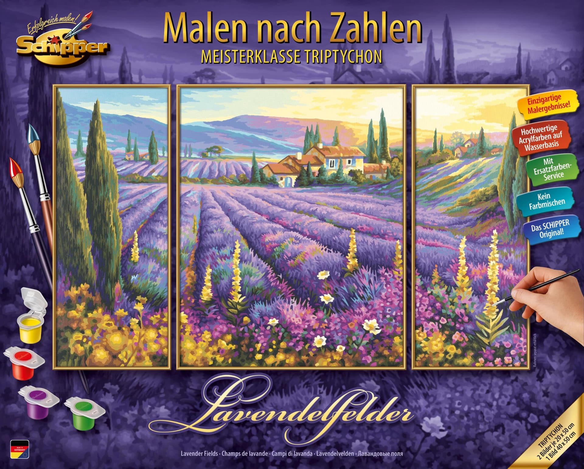 Schipper Malen nach Zahlen Triptychon Lavendelfelder Bunt - Bild 5