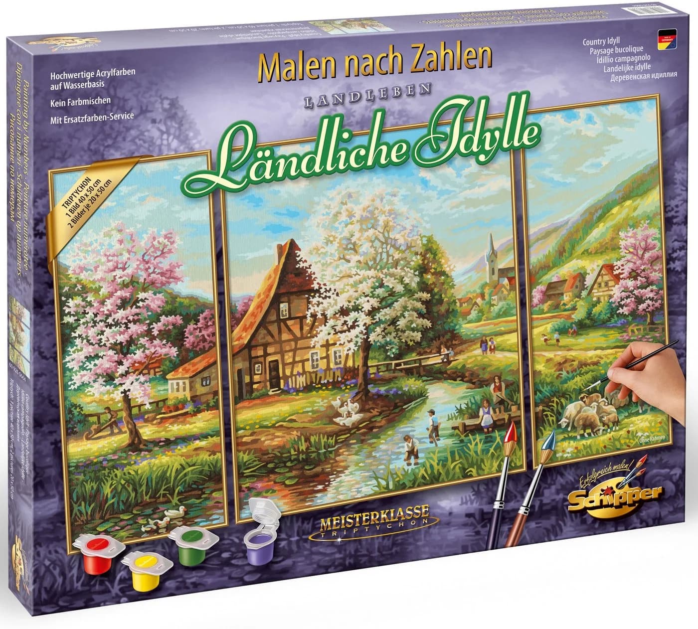 Schipper Malen nach Zahlen Meisterklasse Triptychon Ländliche Idylle Bunt - Bild 5