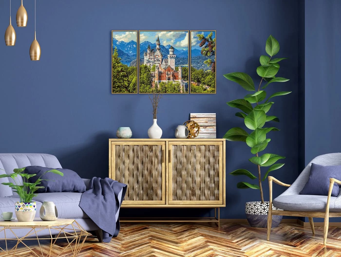 Schipper Malen nach Zahlen Triptychon Schloss Neuschwanstein Bunt - Bild 4