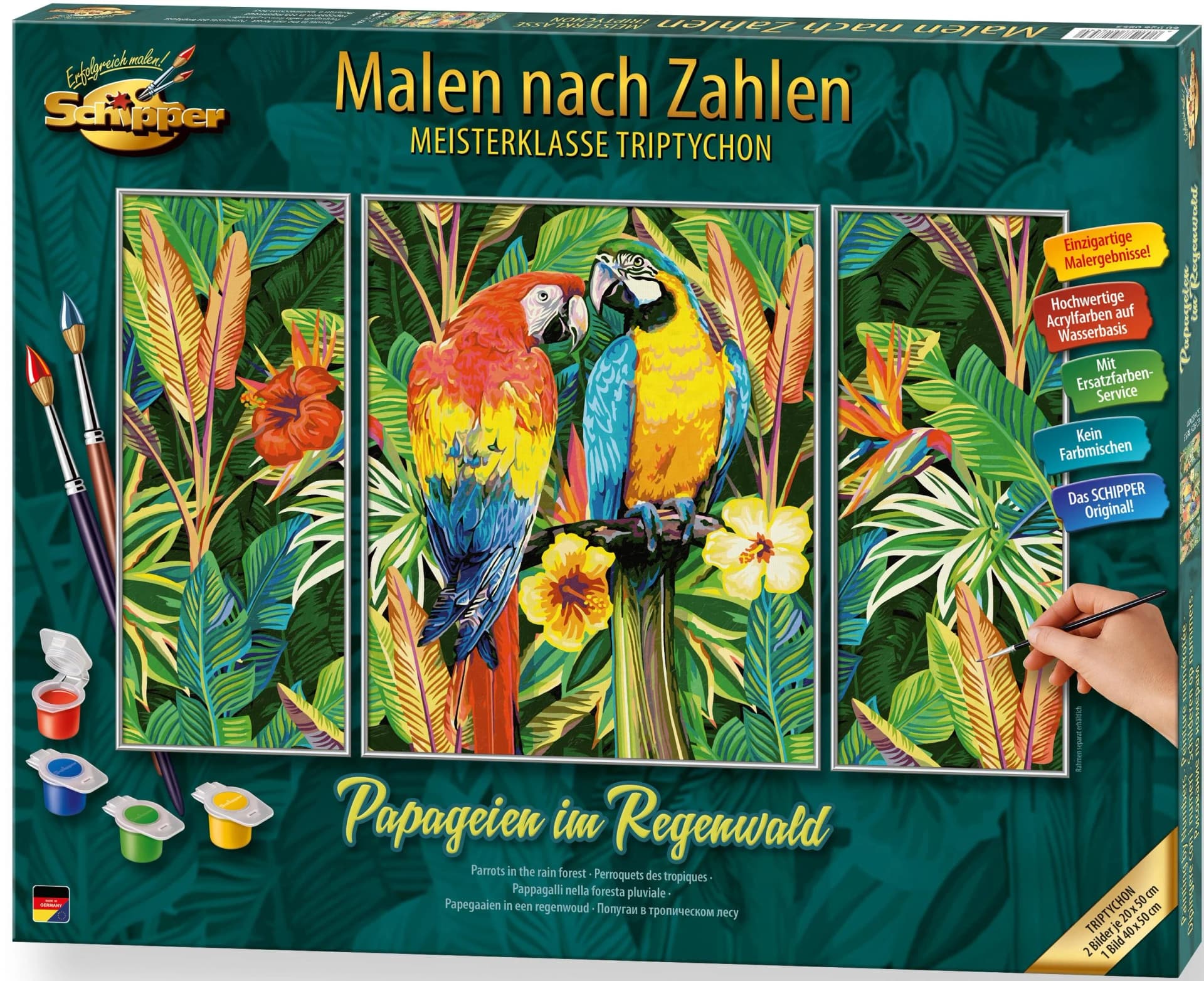 Schipper Malen nach Zahlen Meisterklasse Triptychon Papageien im Regenwald
