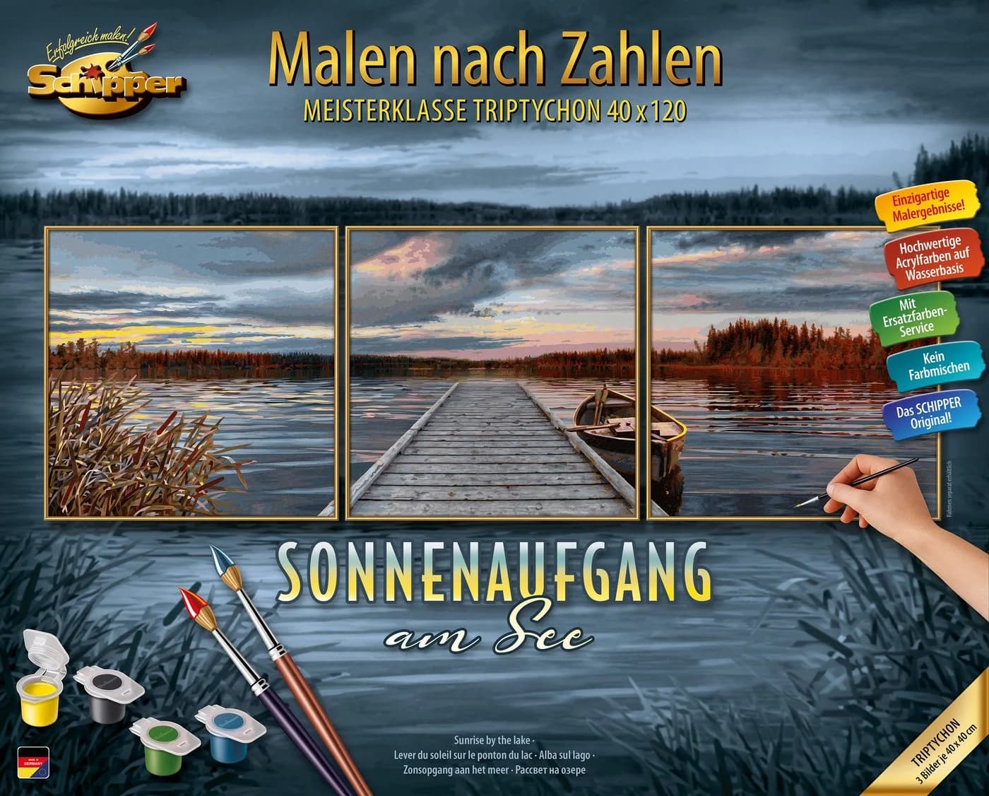 Schipper Malen nach Zahlen Triptychon Sonnenaufgang am See Bunt - Bild 2