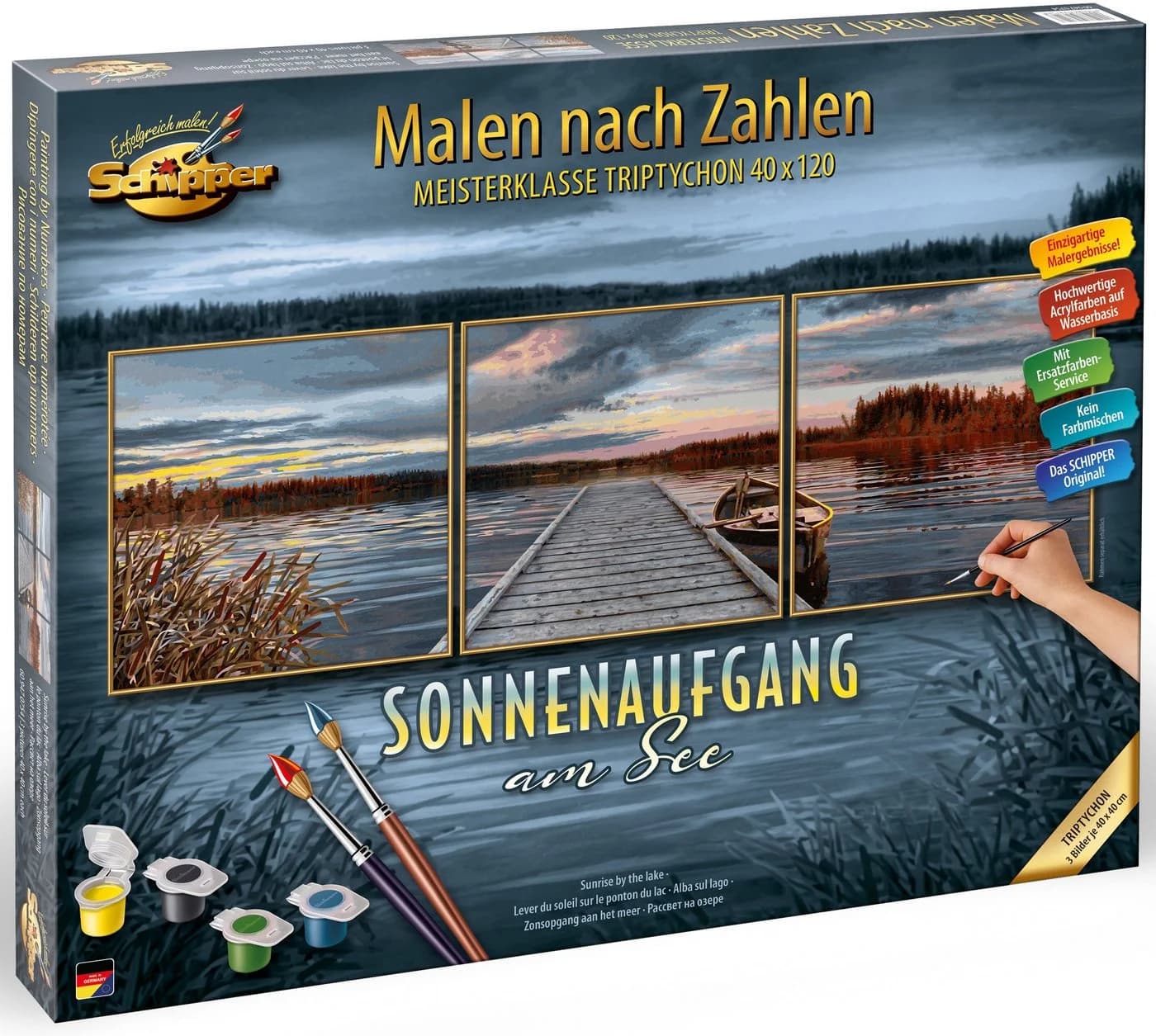 Schipper Malen nach Zahlen Triptychon Sonnenaufgang am See Bunt - Bild 5