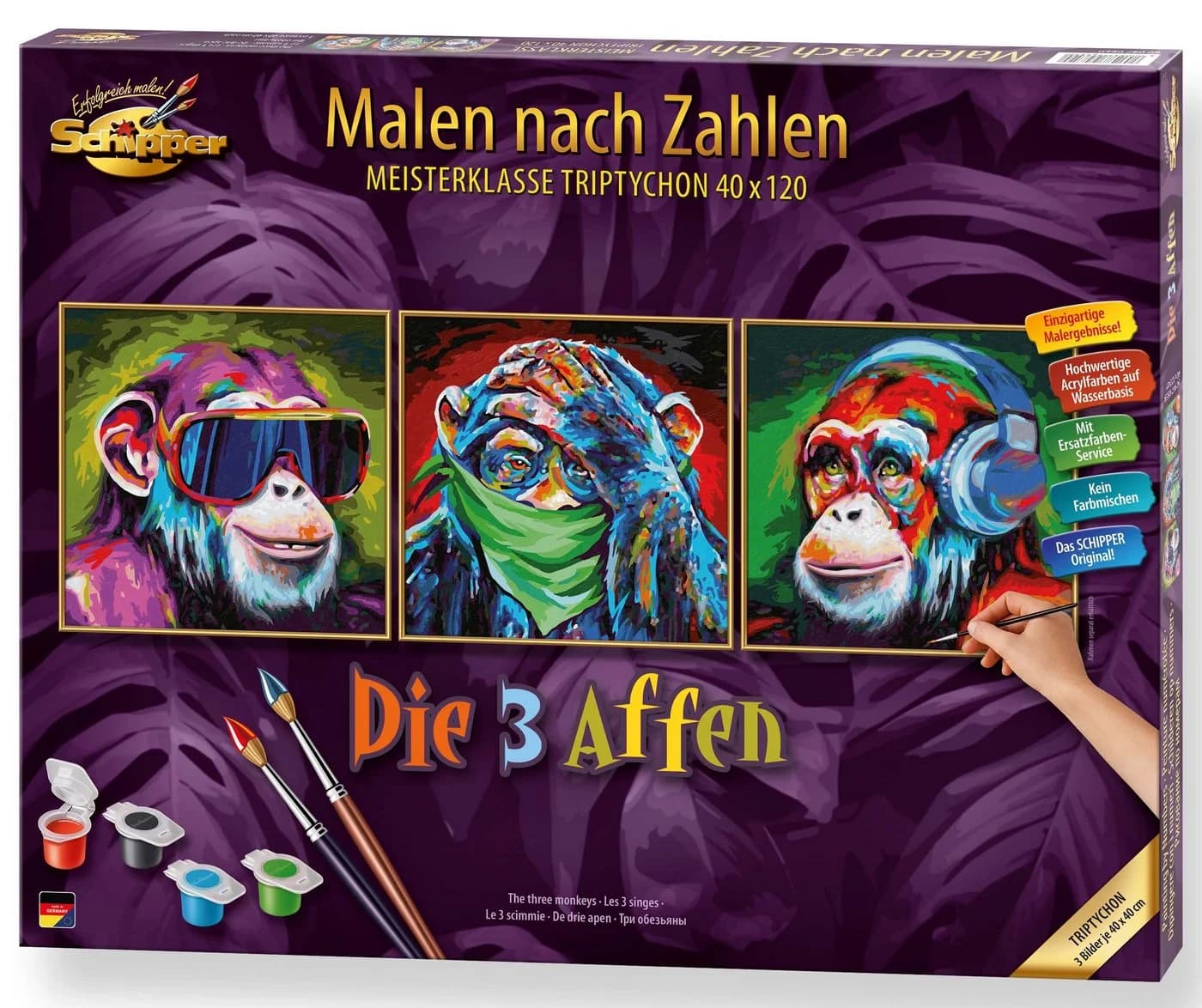 Schipper Malen nach Zahlen Triptychon Die 3 Affen Bunt - Bild 2