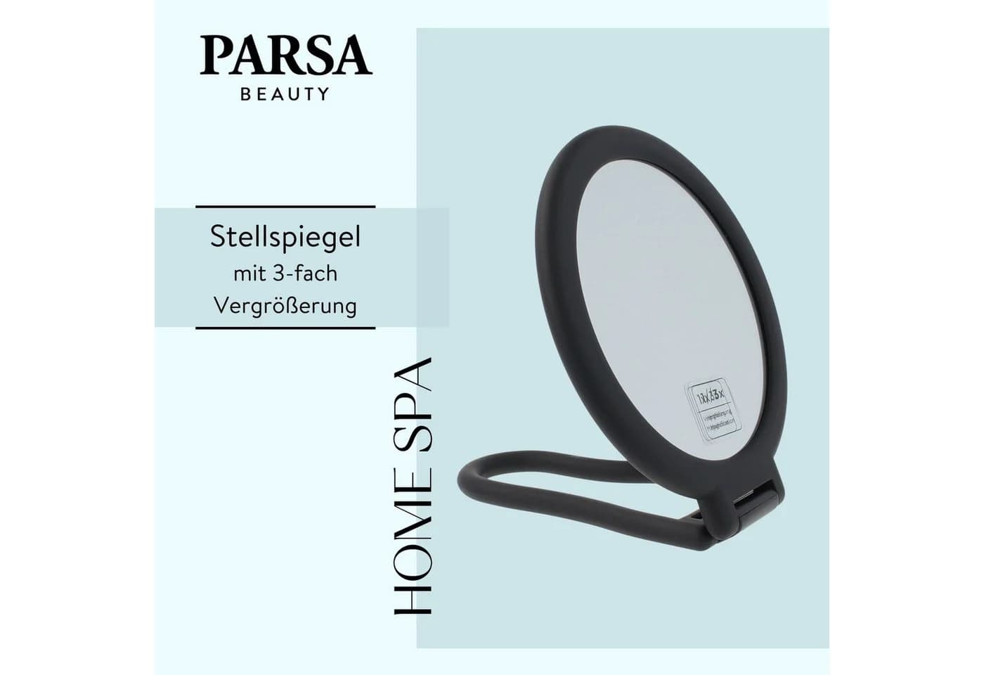 PARSA Beauty Kosmetikspiegel Schwarz mit 3-facher Vergrößerung und Rubber Finish