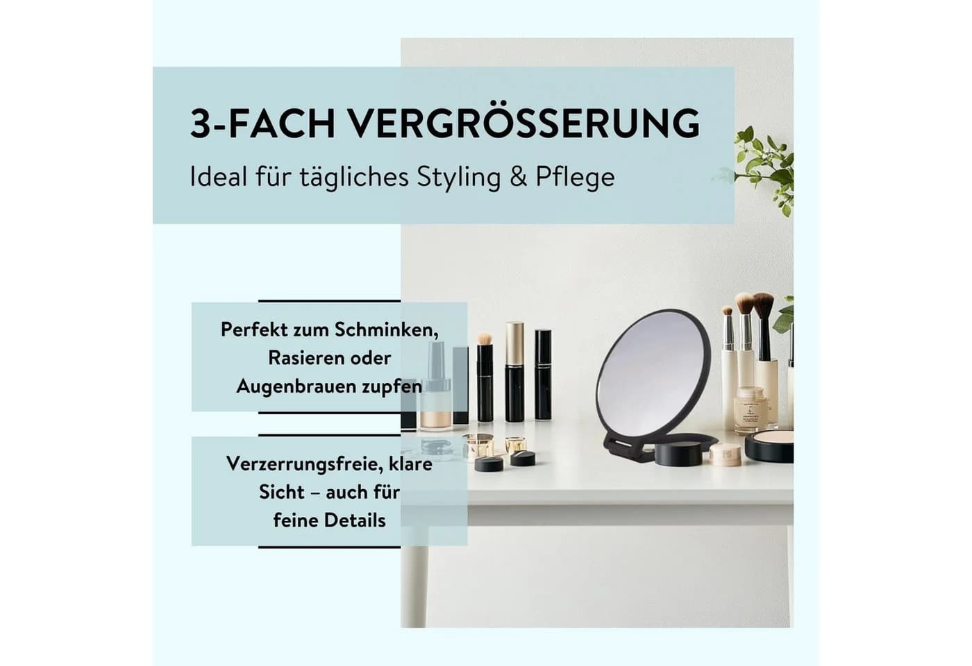 PARSA Beauty Kosmetikspiegel Schwarz mit 3-facher Vergrößerung und Rubber Finish - Bild 4
