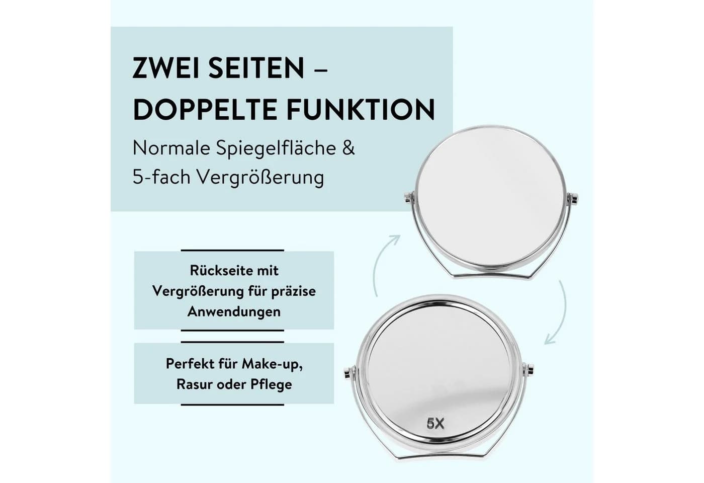 PARSA Beauty Standspiegel Essential Reise-Standspiegel 5-fach Vergrößerung Silber - Bild 3
