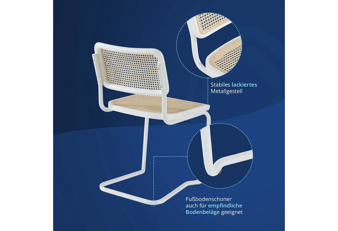 KHG Freischwinger Esszimmerstuhl Weiß Rattan Buchenrahmen - Bild 4