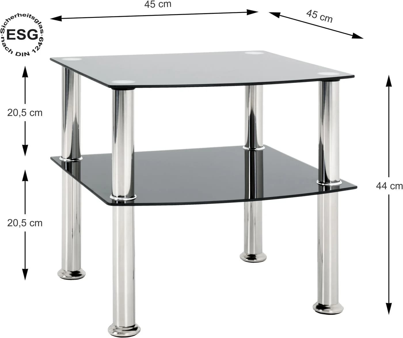 HAKU Beistelltisch Schwarz Metall Glas mit Ablageboden - Bild 3