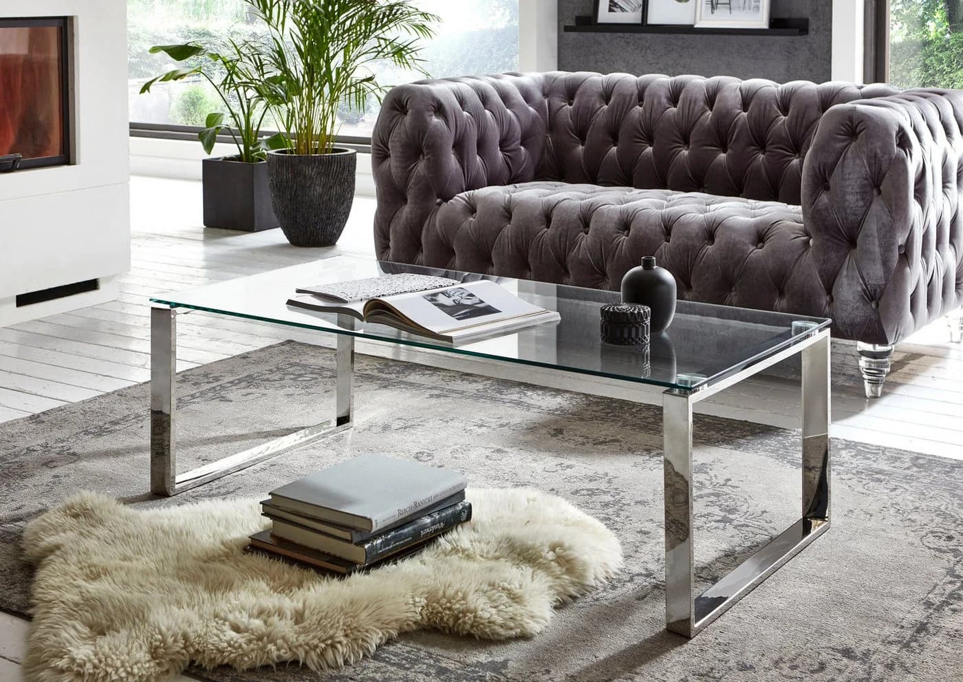 HAKU Couchtisch Glas Edelstahl Modern Kufe