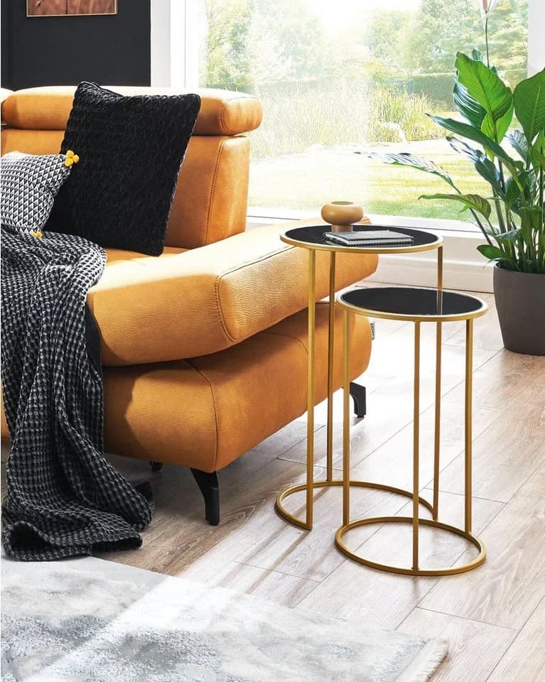 HAKU Satztisch Set Gold/Schwarz Stahl Glas