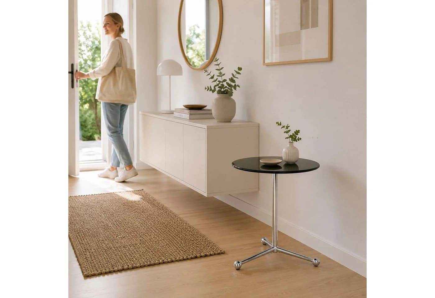 HAKU Beistelltisch rund aus Metall und Glas, Silber/Schwarz