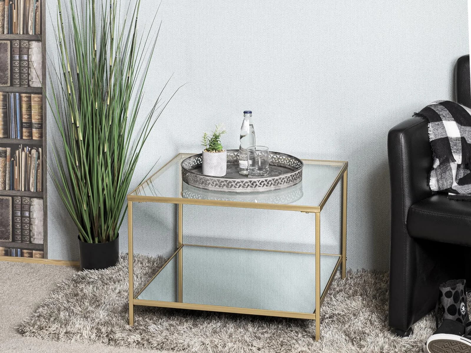 HAKU Beistelltisch Gold Glas Metall Quadratisch