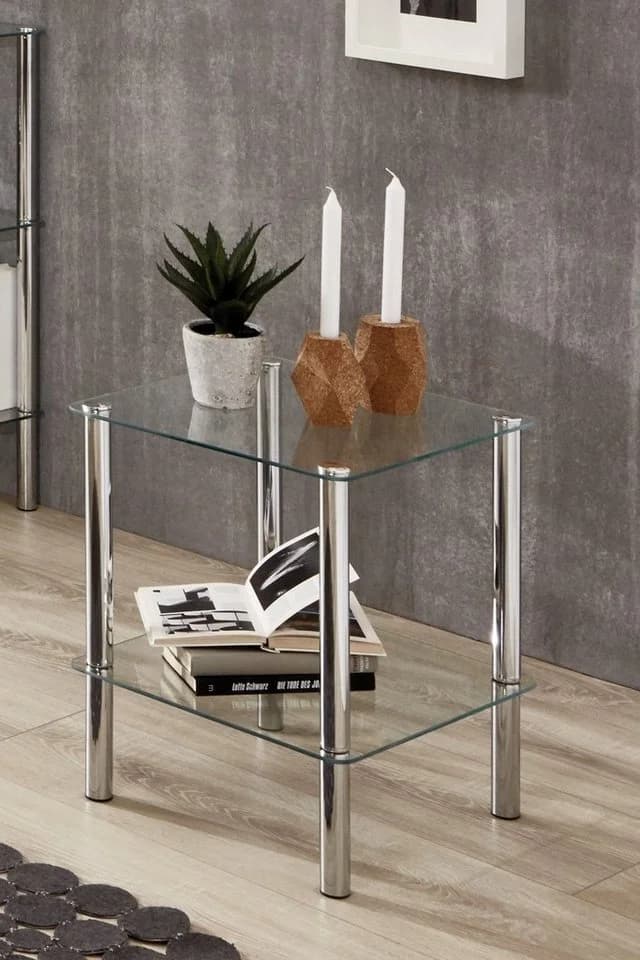 HAKU Beistelltisch Silber Stahlrohr Glas - Bild 3