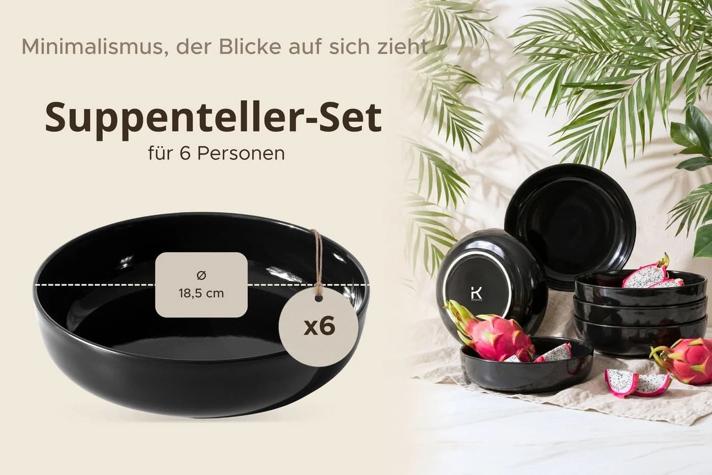 KONSIMO® Teller-Set VICTO 6-tlg. Schwarz Steingut - Bild 5
