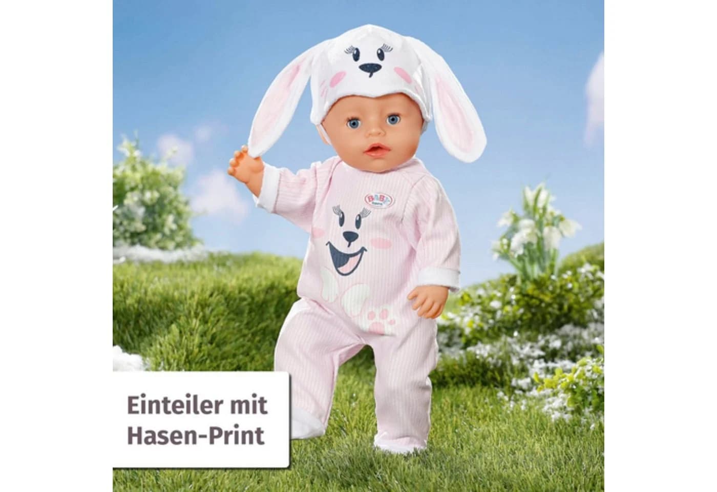 Baby Born Puppenkleidung Häschen Kuschelanzug Rosa Onesie Mütze - Bild 3