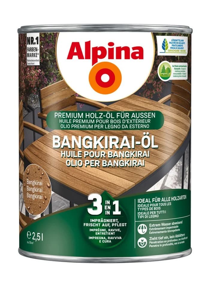 Alpina Holzöl Gartenholz-Öl 3in1 2,5 Liter Braun - Bild 2