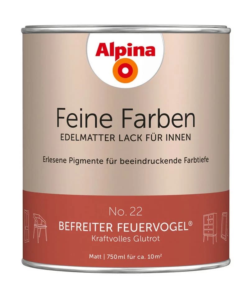 Alpina Wandfarbe Alpina Feine Farben Lack No. 22 Befreiter Feuervogel Glutrot - Bild 2