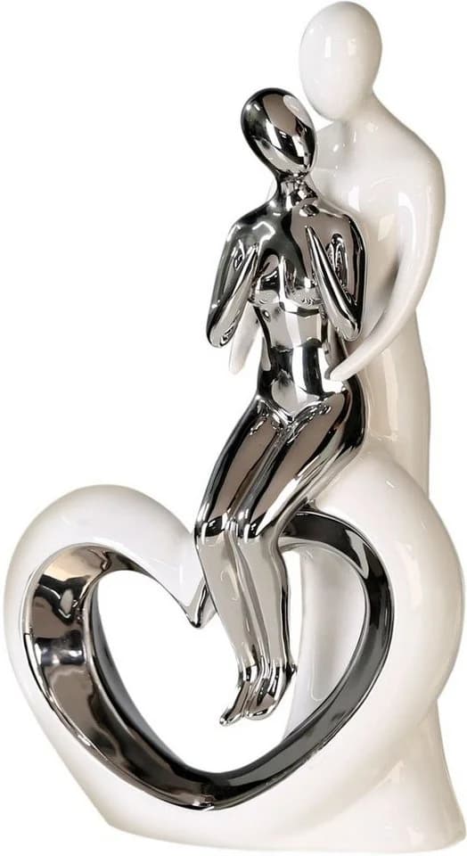 GILDE Dekofigur Romanze Skulptur Weiß/Silber Keramik