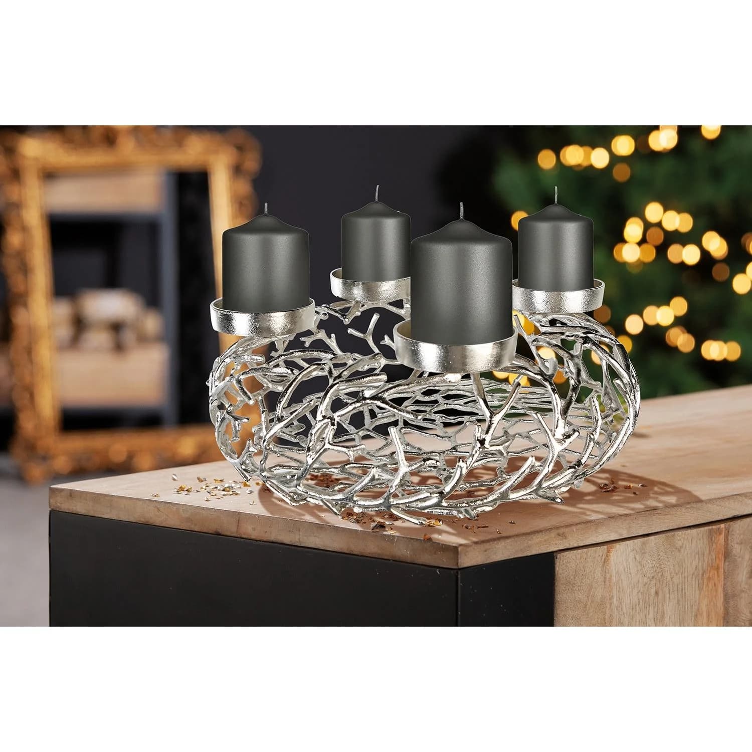 GILDE Adventskranz Twigs Aluminium Silber