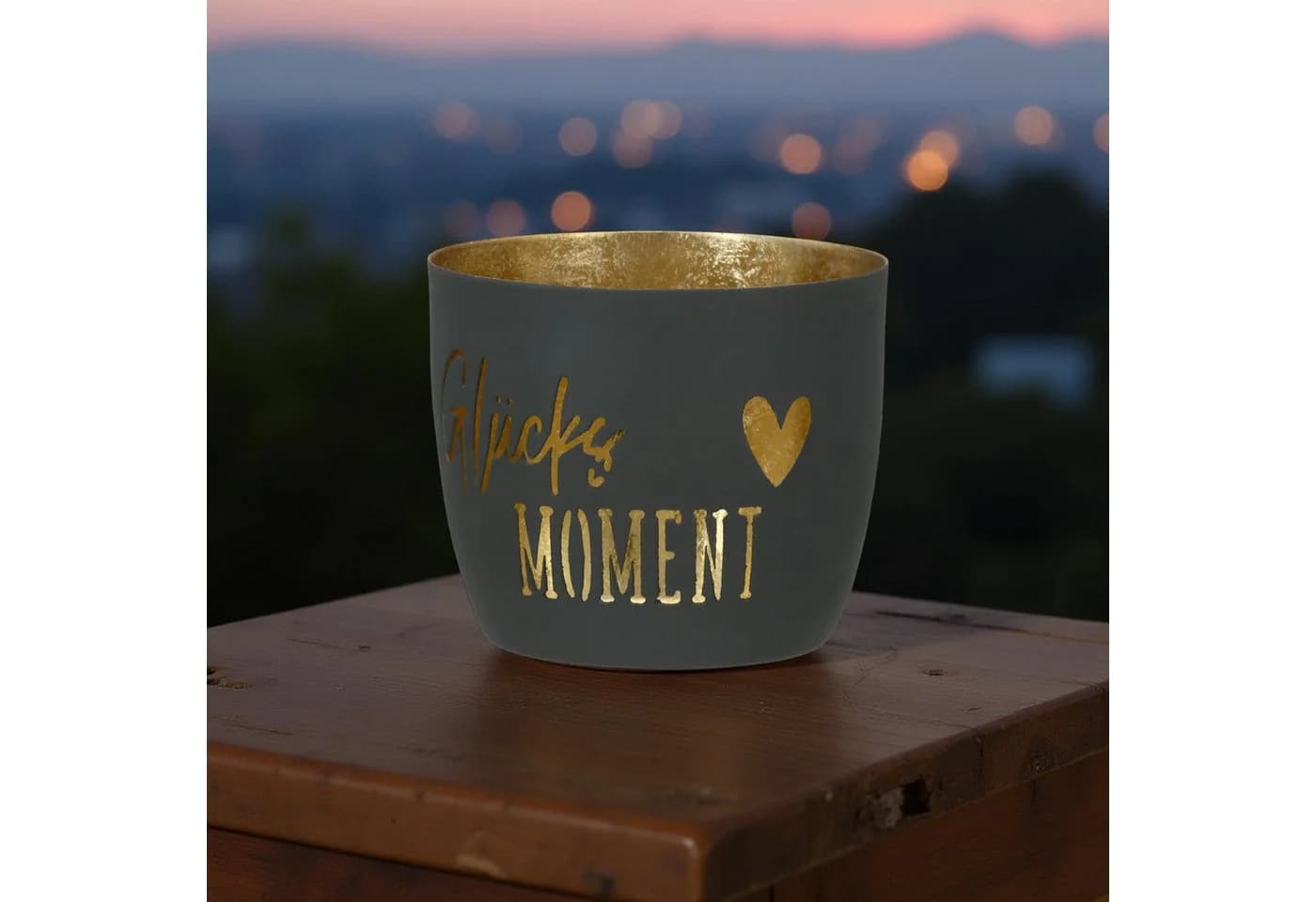 GILDE Windlicht Glücksmoment 8,5 cm Grau Herzmotiv