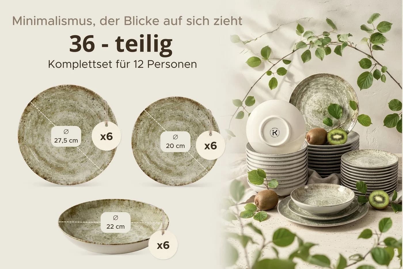 KONSIMO® Tafelservice ERATO 36-tlg. Hartporzellan Beige/Braun - Bild 5