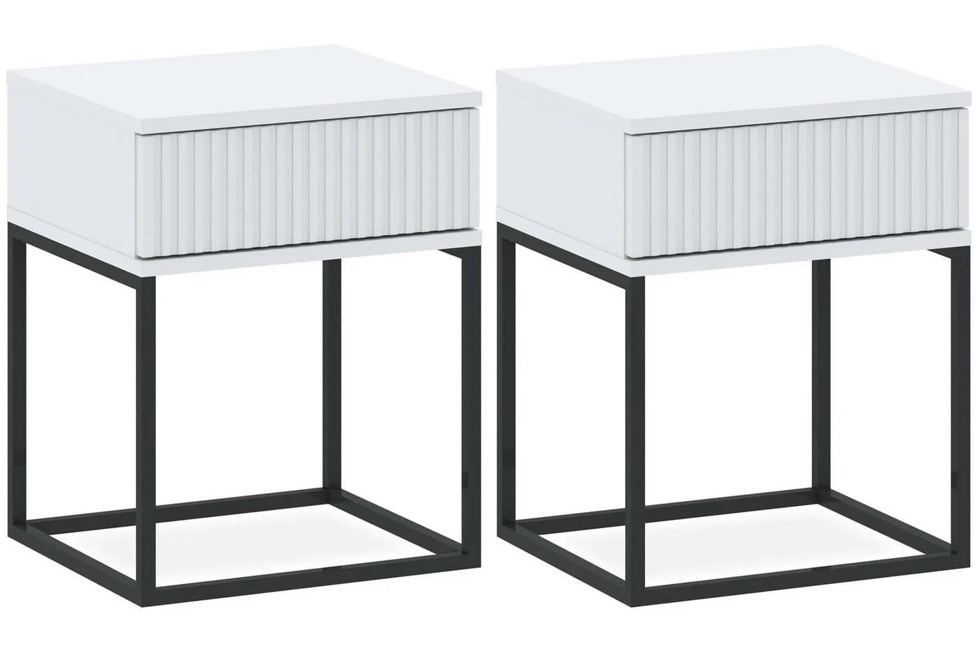 KONSIMO® Nachttisch RECTUS Push-to-Open Schwarz/Weiß - Bild 2