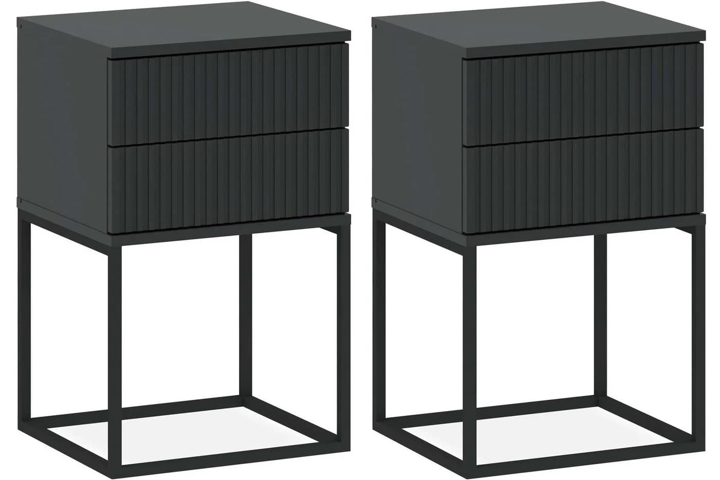 KONSIMO® Nachttisch RECTUS Schwarz Push-to-Open 2 Schubladen - Bild 2