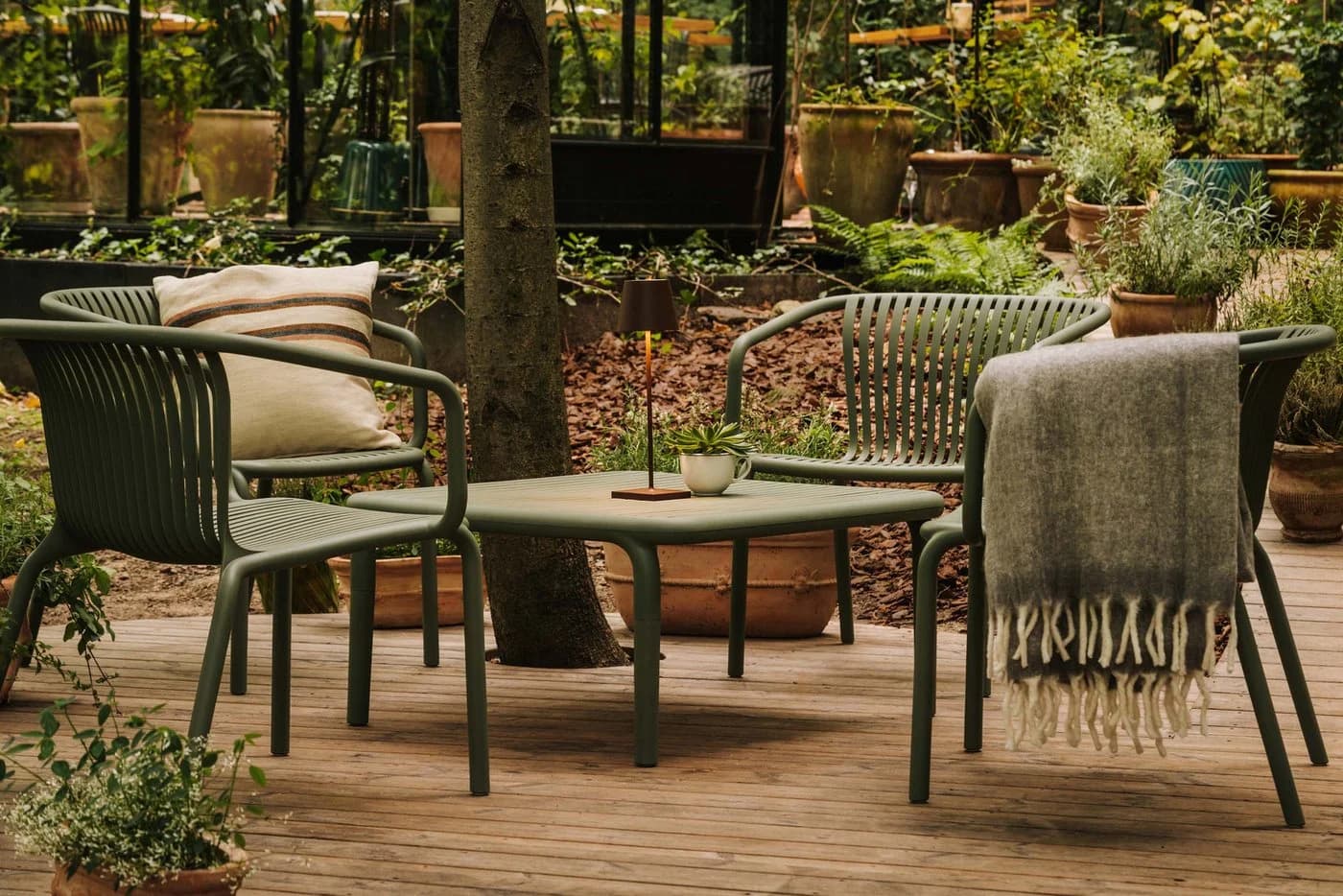 KONSIMO Gartenlounge-Set FICCARI 3-tlg. Olivgrün Kunststoff stapelbar - Bild 4