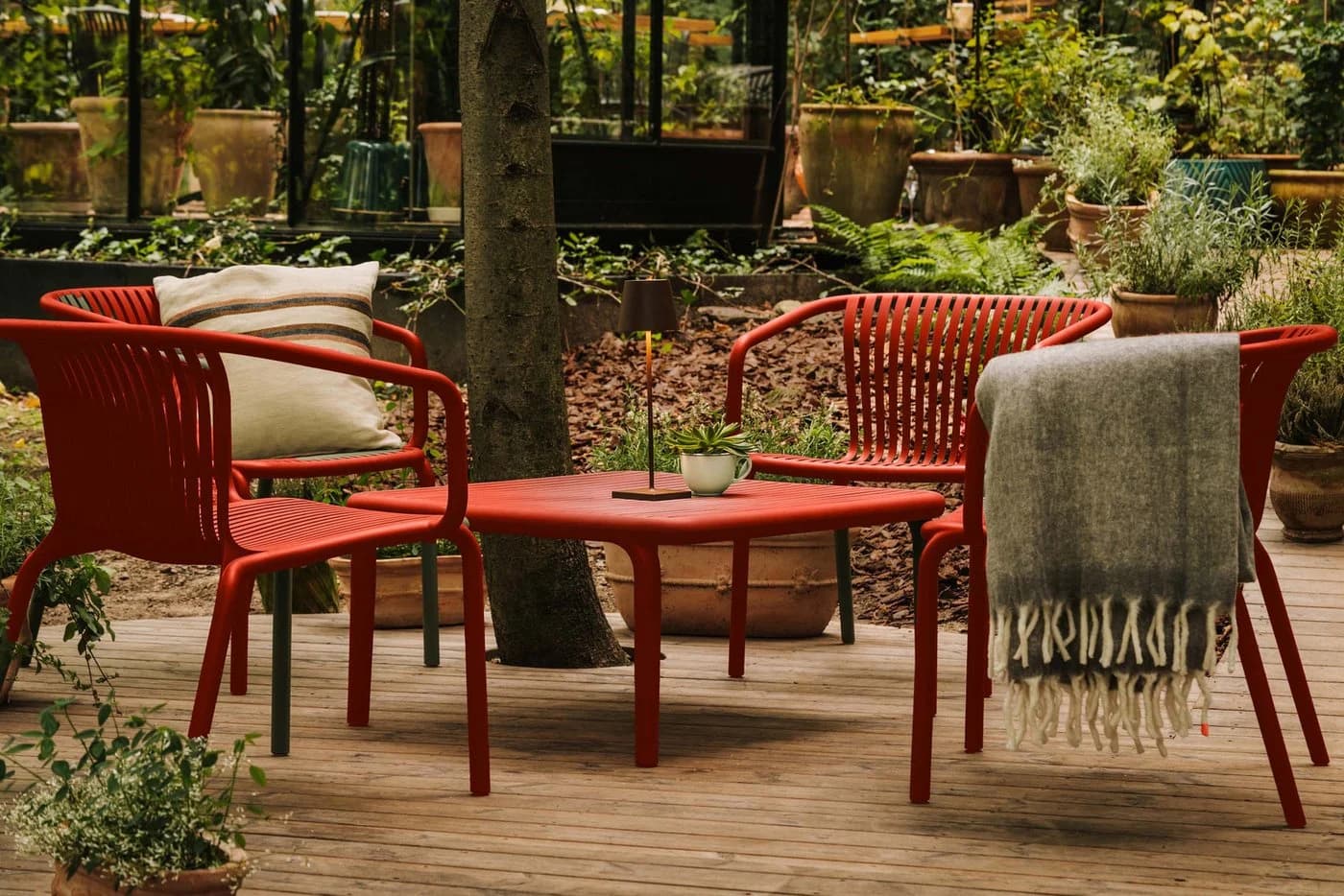 KONSIMO Gartenlounge-Set FICCARI 3-tlg. Rot Stapelbar - Bild 4