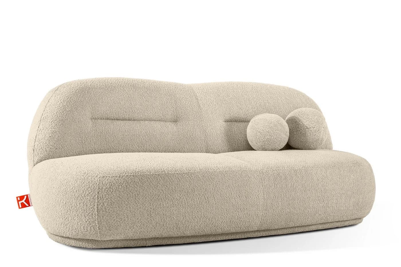 KONSIMO Sofa MALVE 3-Sitzer Couch in Bouclé hellbeige mit Dekokissen