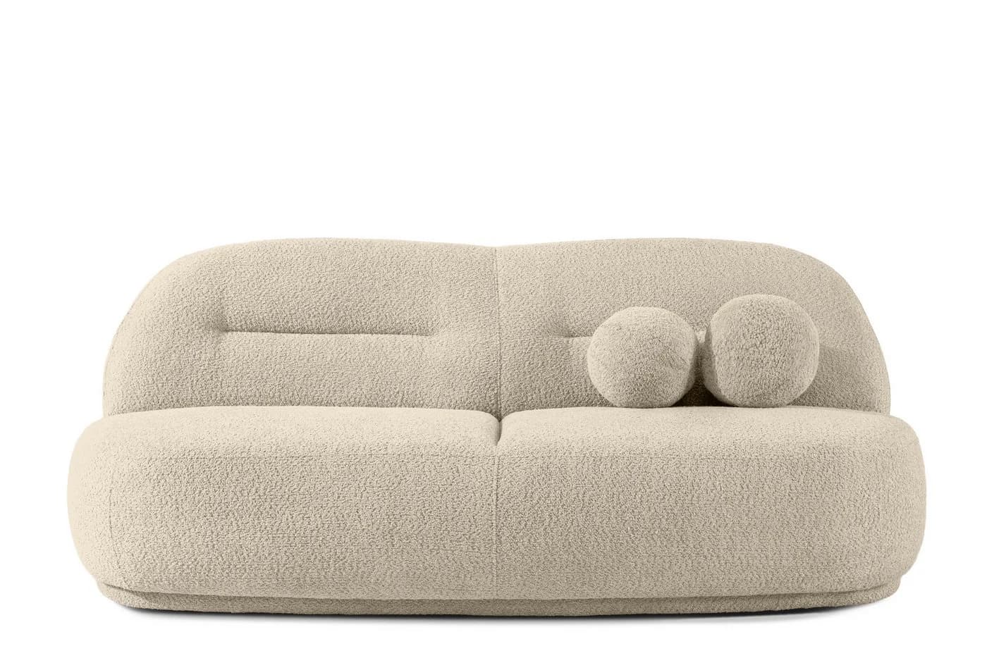 KONSIMO Sofa MALVE 3-Sitzer Couch in Bouclé hellbeige mit Dekokissen - Bild 2