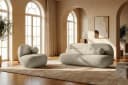KONSIMO Sofa MALVE 3-Sitzer Couch in Bouclé hellbeige mit Dekokissen Bild 5