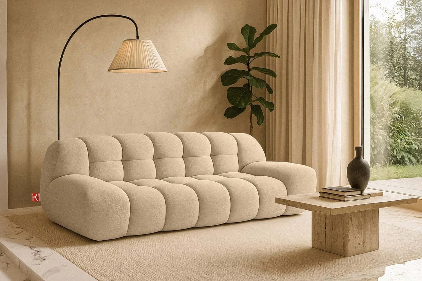 KONSIMO VENA 3-Sitzer Sofa Japandi Bouclé Beige