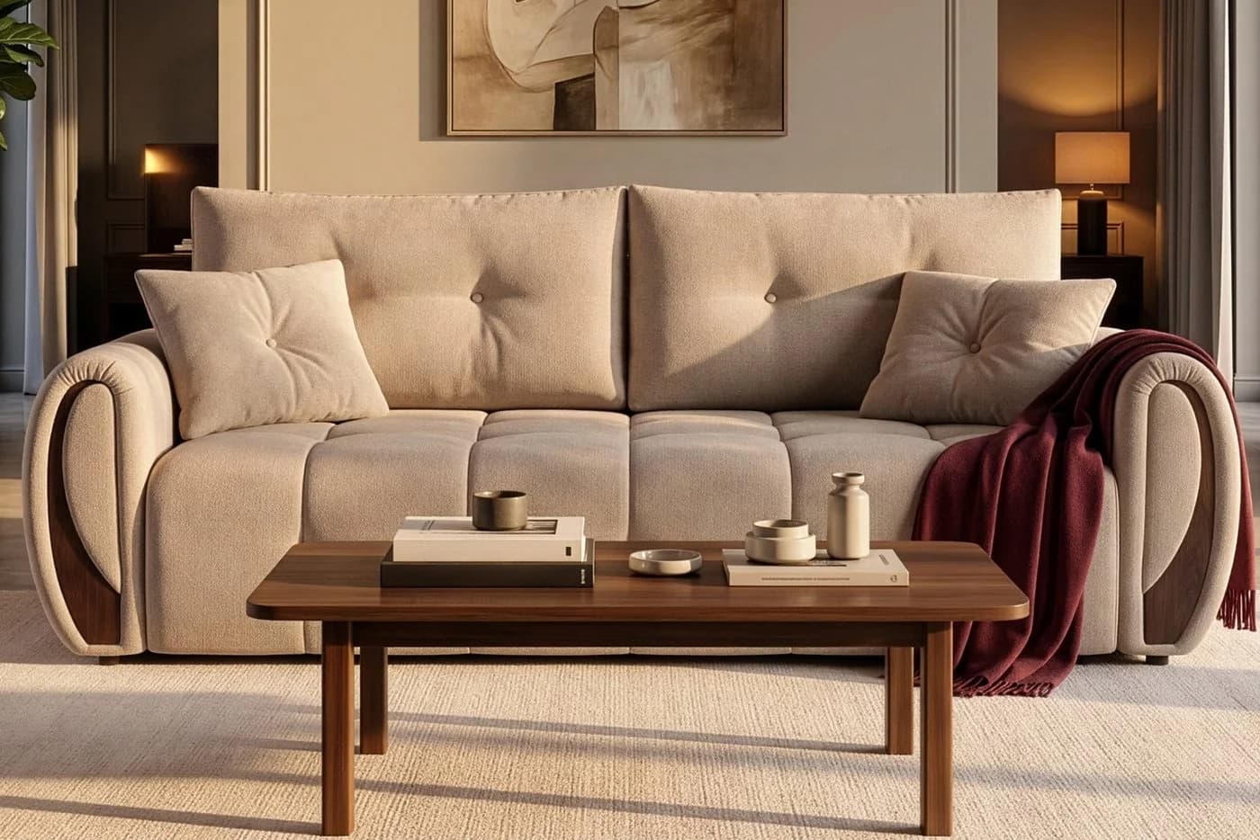 KONSIMO® 3-Sitzer Sofa NILO Schlafsofa hellbeige mit Bettkasten - Bild 2