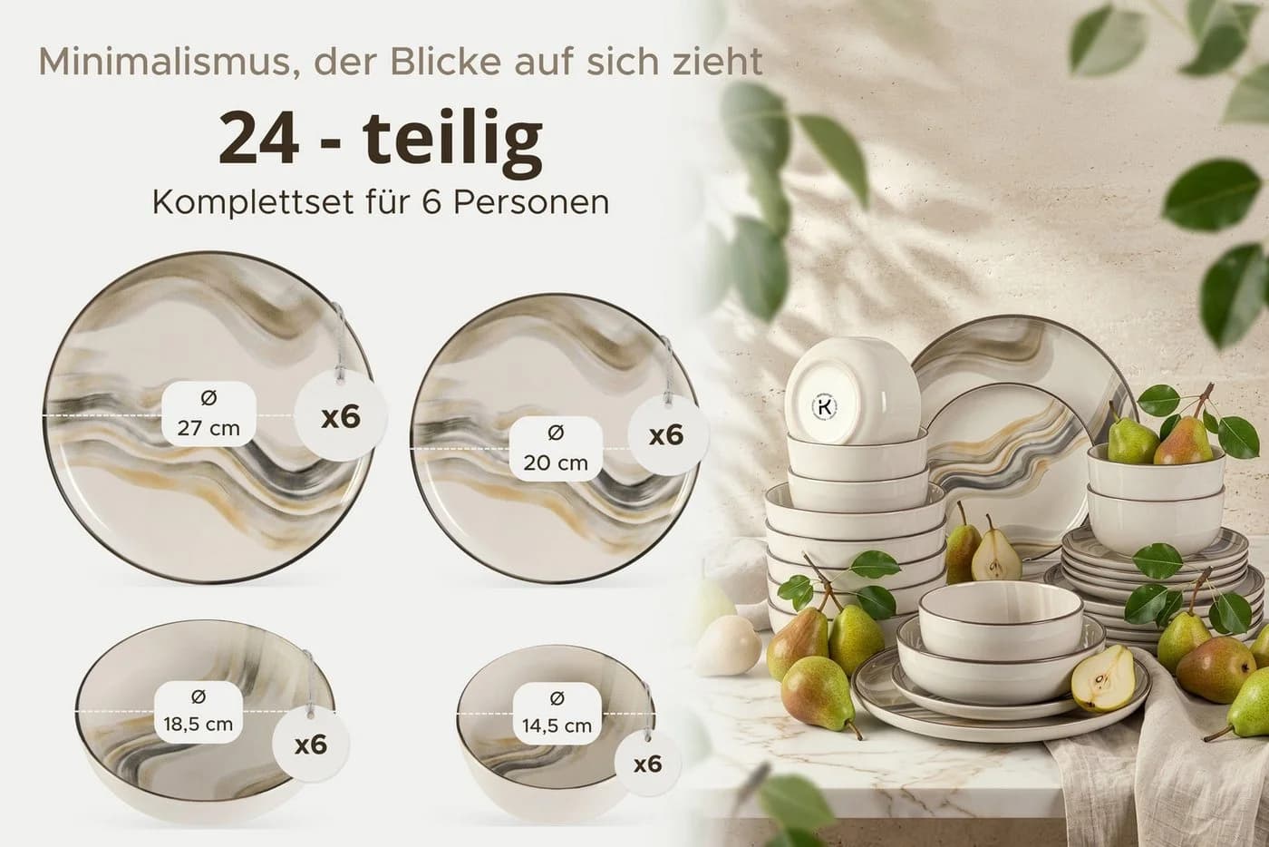 KONSIMO® Kombiservice SALVA 24-tlg. Steingut Beige/Braun/Grau - Bild 4